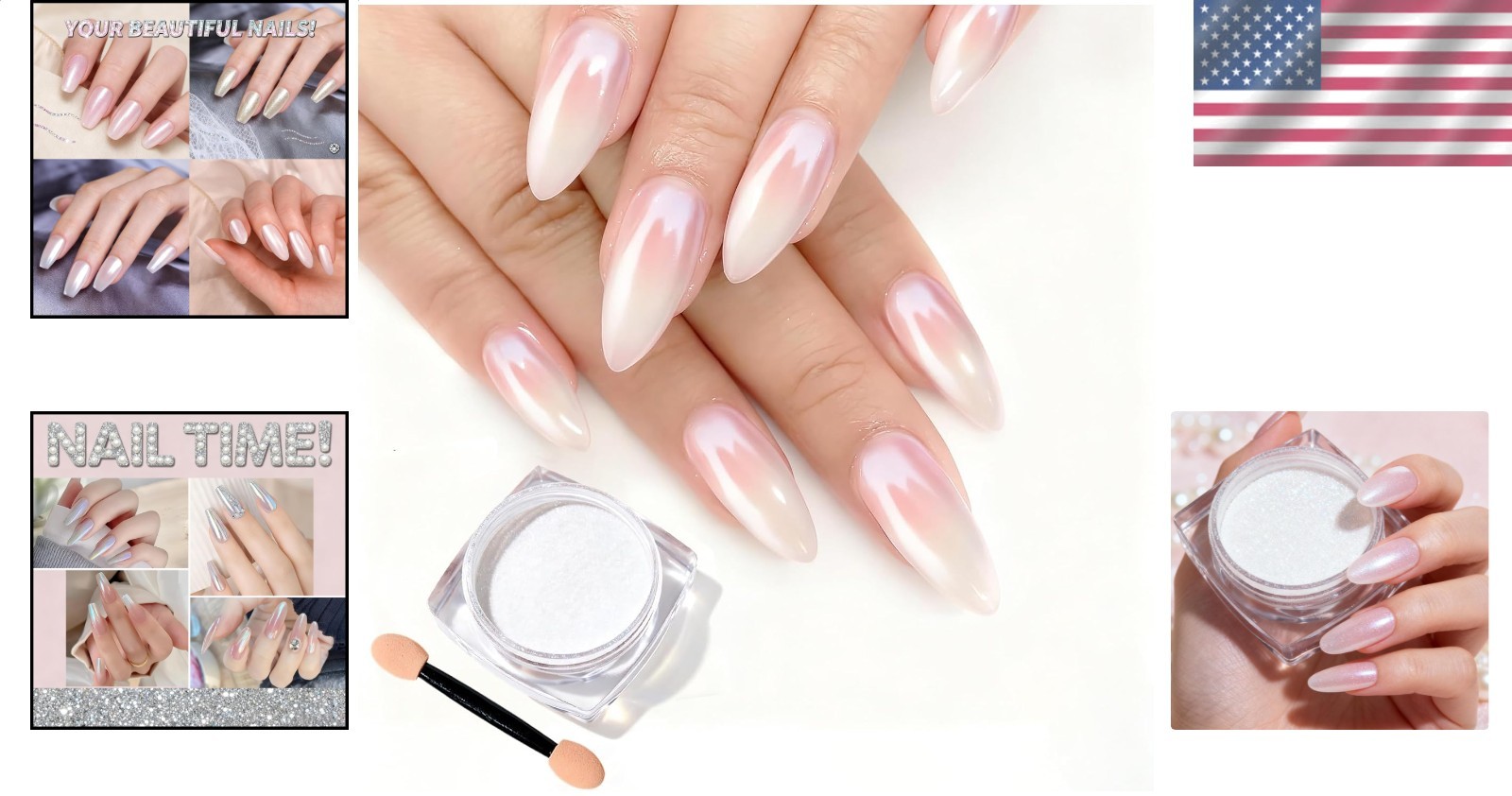 Iridescent Mermaid Chrome Nail Powder White Pearlescent Mirror Effect