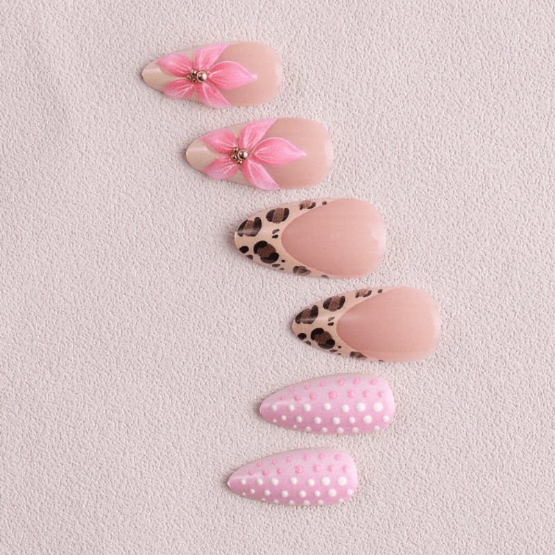 48 Pcs of Nude Pink Mixed Element Fake Nails – Removable Nails, Daily Nail Art