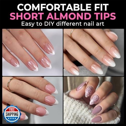 UNA GELLA Short Almond Fake Nails 216pcs Pre-shape Gel Acrylic Nail Tips for