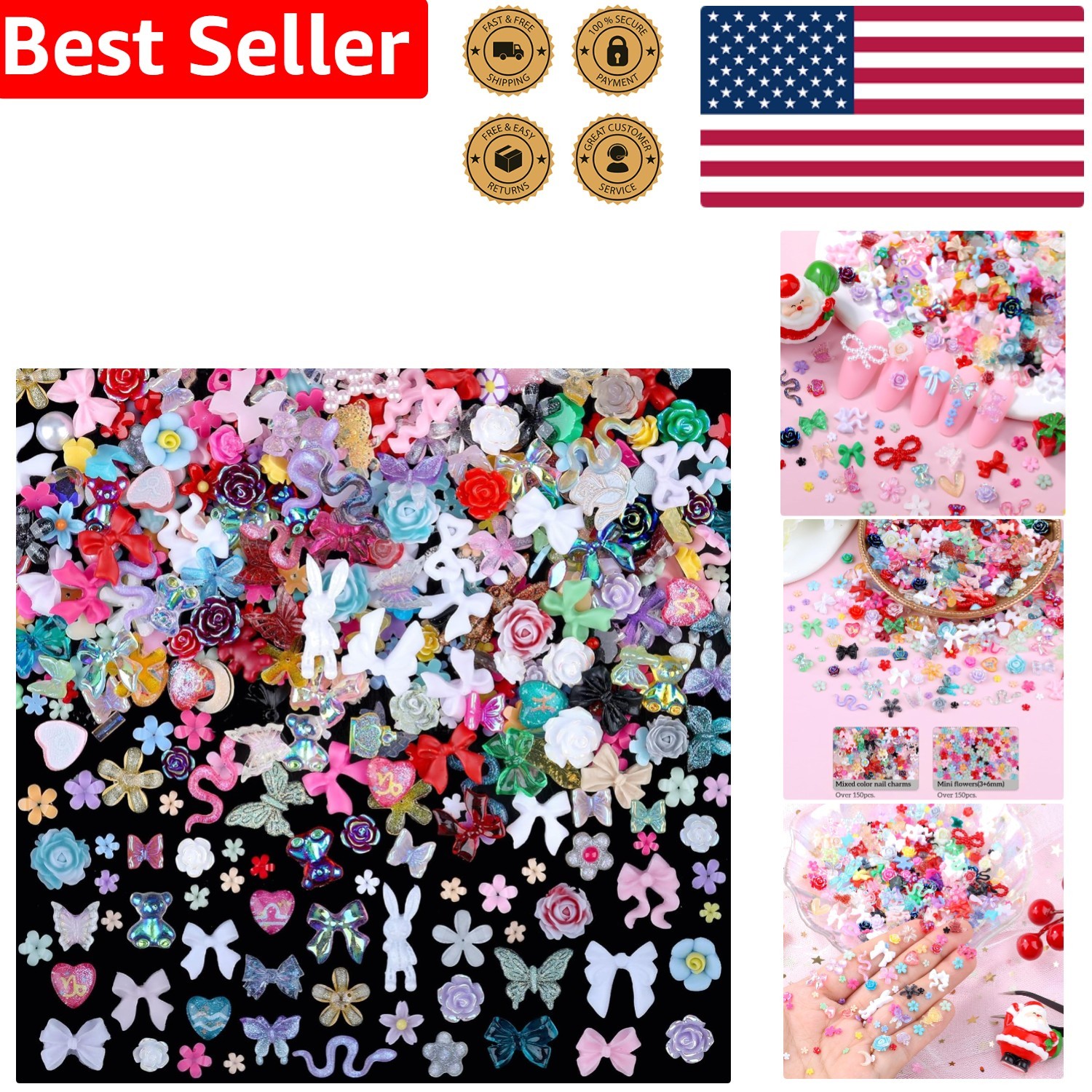 Deluxe 300PCS 3D Resin Nail Charms – Perfect for Artistry & Craft Enthusiasts