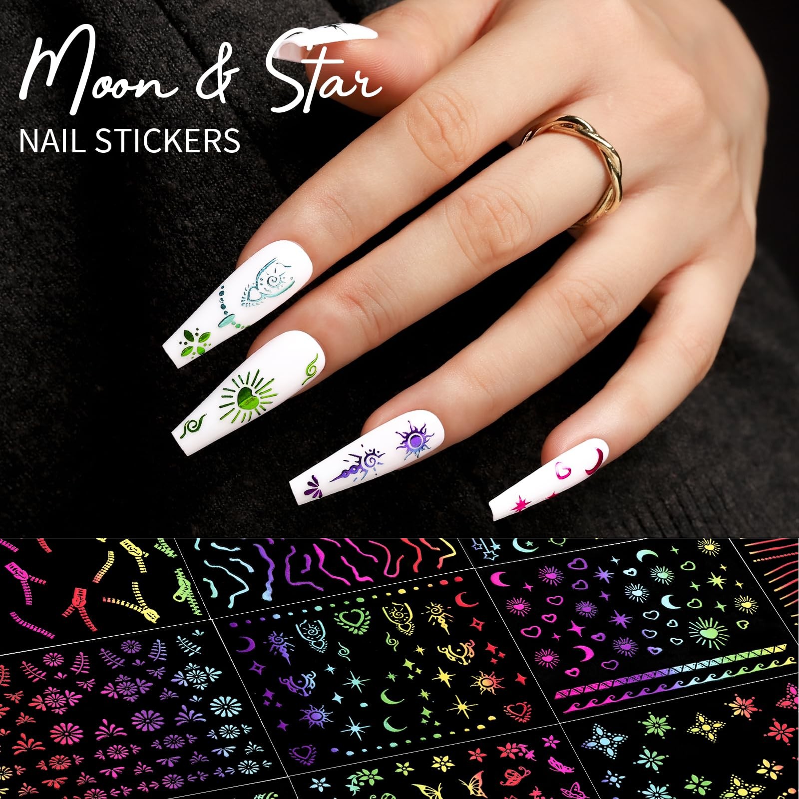 50 Sheets Nail Art Stickers, Rainbow Nail Rainbow Classic Design/Rainbow Line