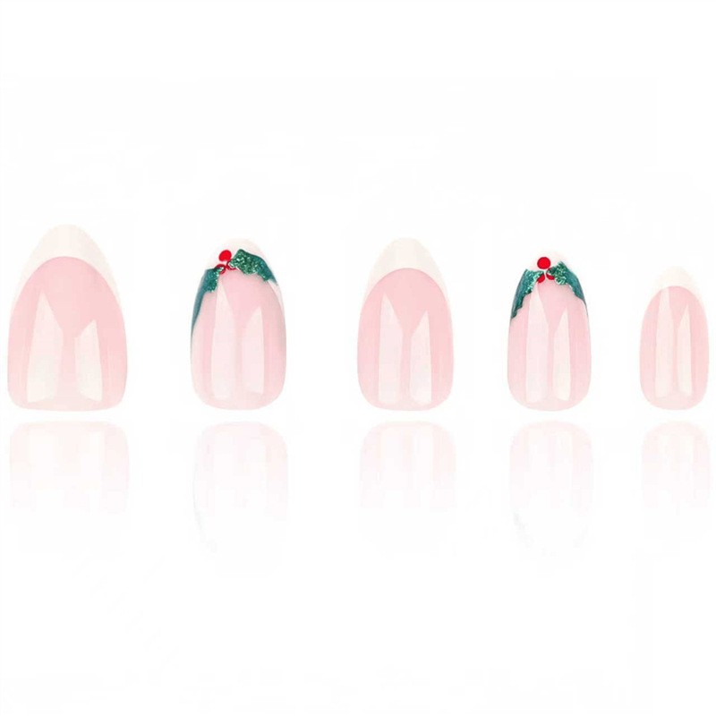 Christmas New 30pcs Diamond Nail Tips Short Oval Long Square Love Pink Nails