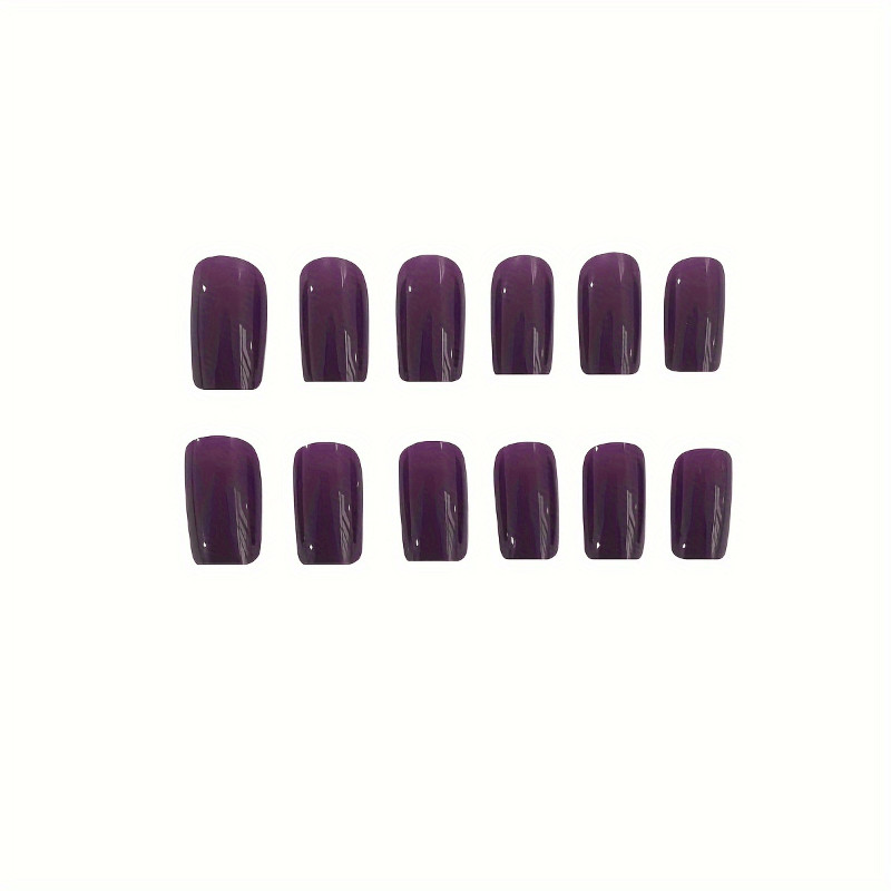 48Pcs Short Square Glossy Purple Press on Nails Solid Color Daily Casual Wear