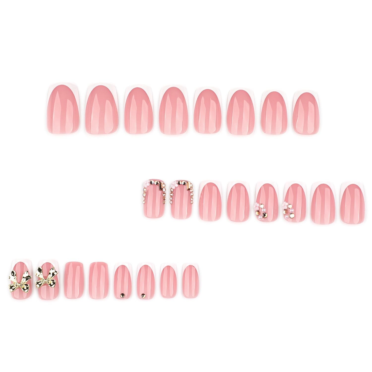 Spring French Press On Nails Medium Square Fake Nails Pink Full Cover False N…