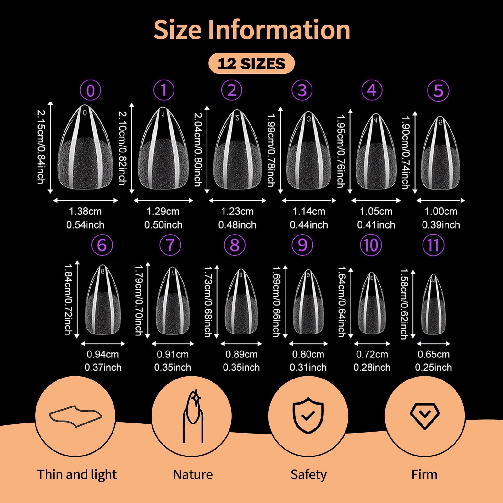 Almond Nail Tips:Full Cover Almond Press On Nails,Soft Gel Nail Tips X Half M…