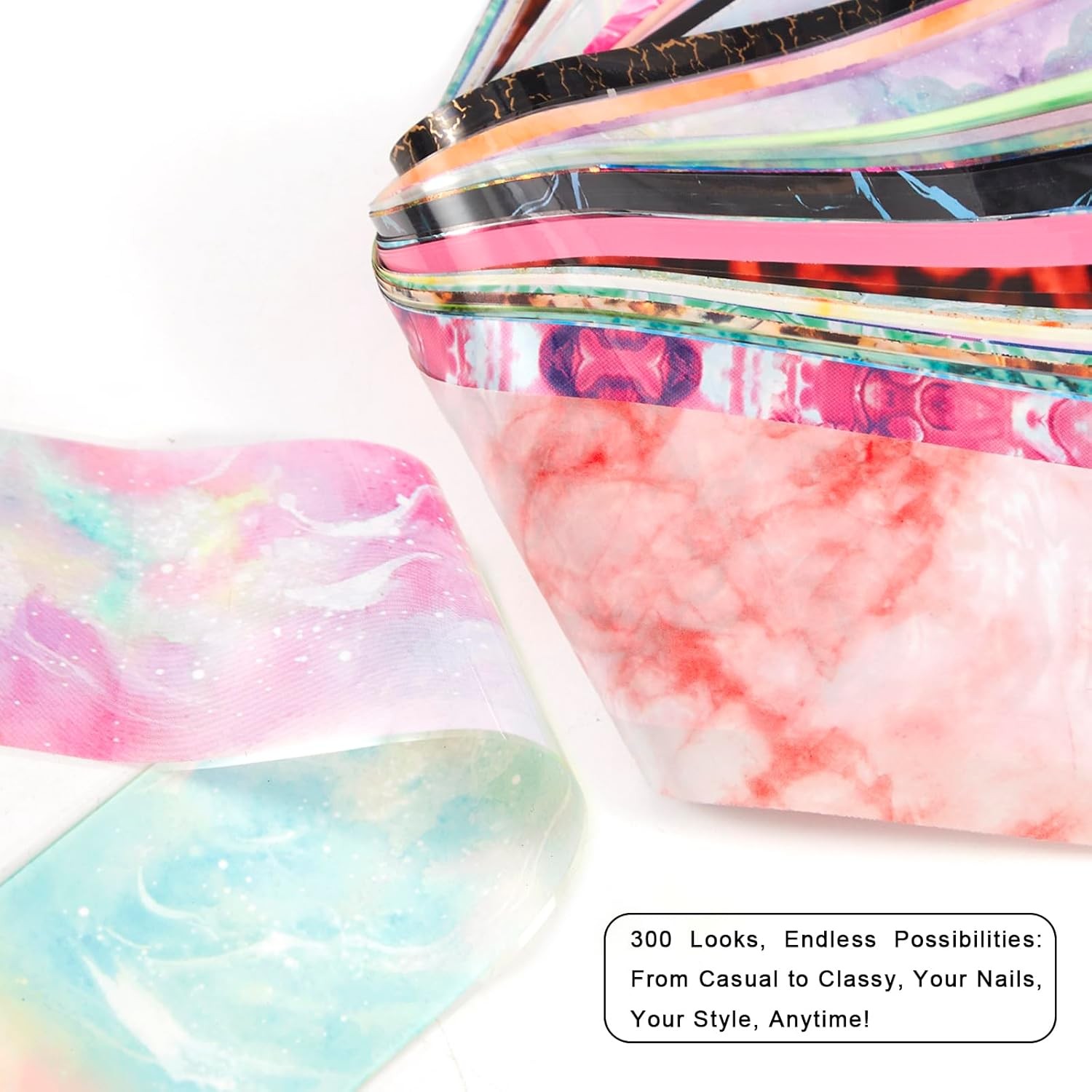 300 Sheets Nail Transfer Foil Art Kit, Marble Gradient Leopard Foil Transfer Sti