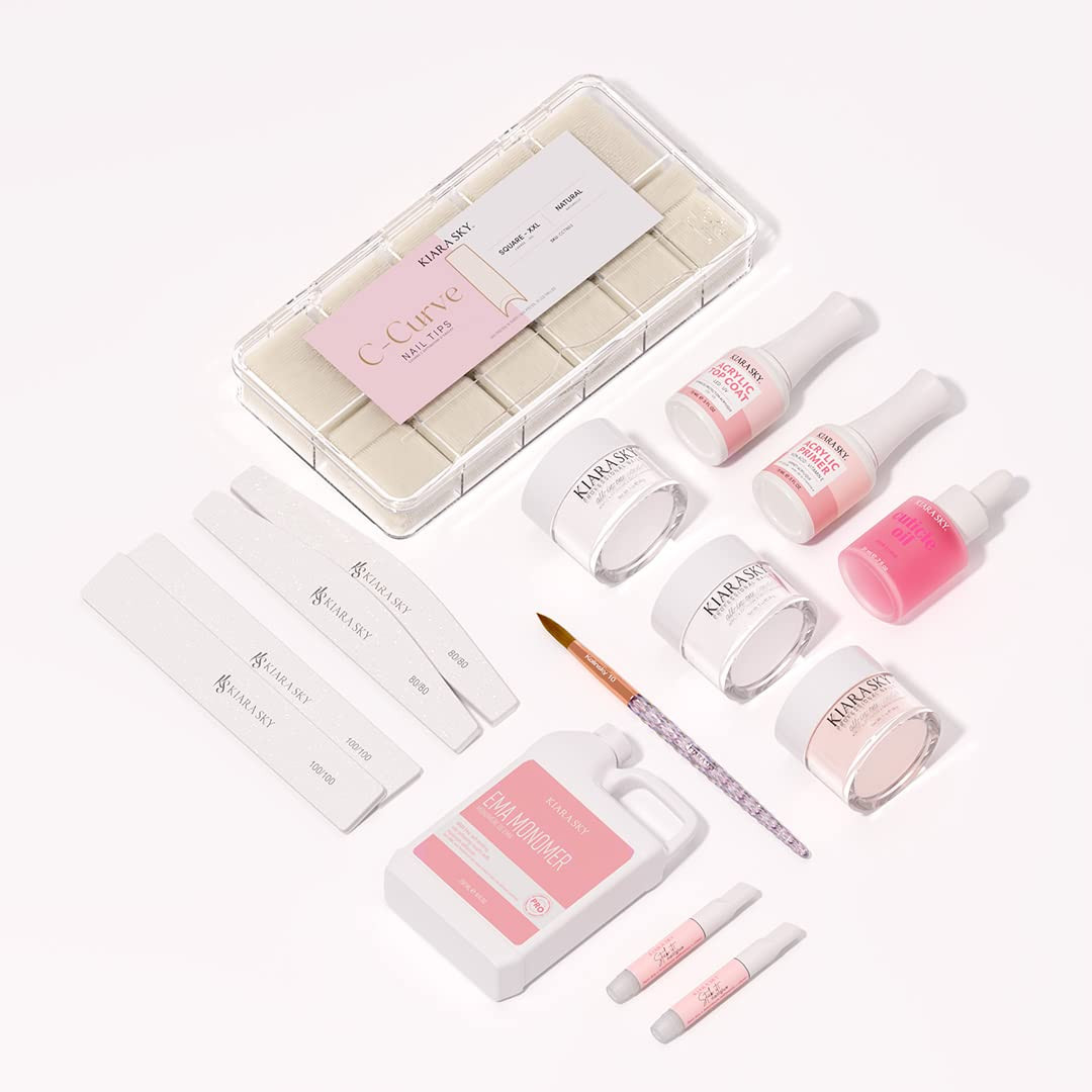 14 Piece Acrylic Nail Starter Kit (Includes EMA Monomer, Top Coat, Primer)