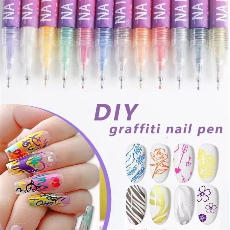 12 Colors Nail Art Pens Set, 2026 New DIY Nail Art Markers Drawing Painting Line