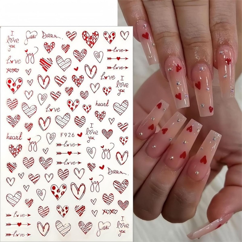 8 Sheet Valentine s Day Nail Art Decals Love Heart 3D Nail Art Stickers Gifts