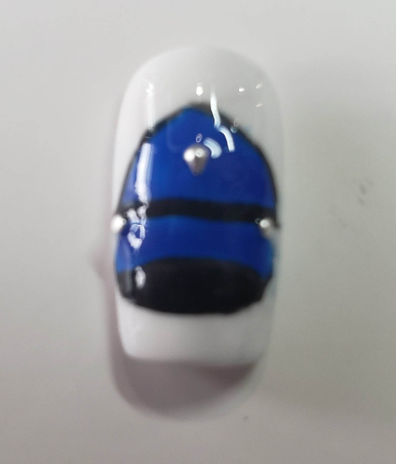 Police Themed Blue and Silver Press-on Nails, Short Square in Medium Size 