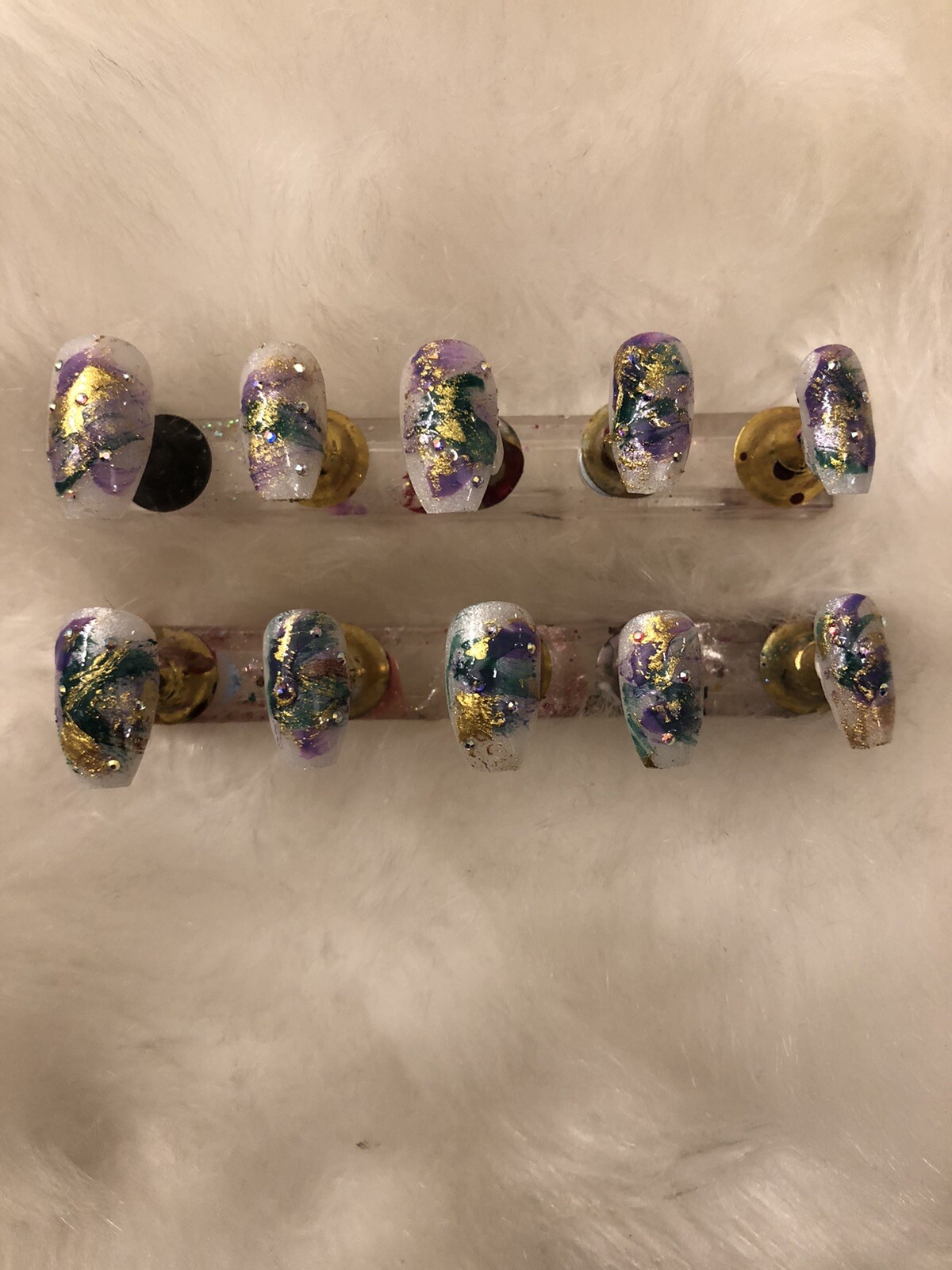 ℤ ℕ𝕒𝕚𝕝𝕤! Handmade Gorgeous Set of S Coffin Mardi Gras Press On Nails