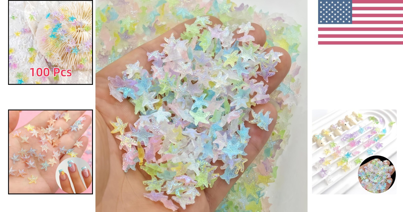 Versatile 100Pcs Starfish Nail Charms – Perfect for Nail Art and DIY Crafts