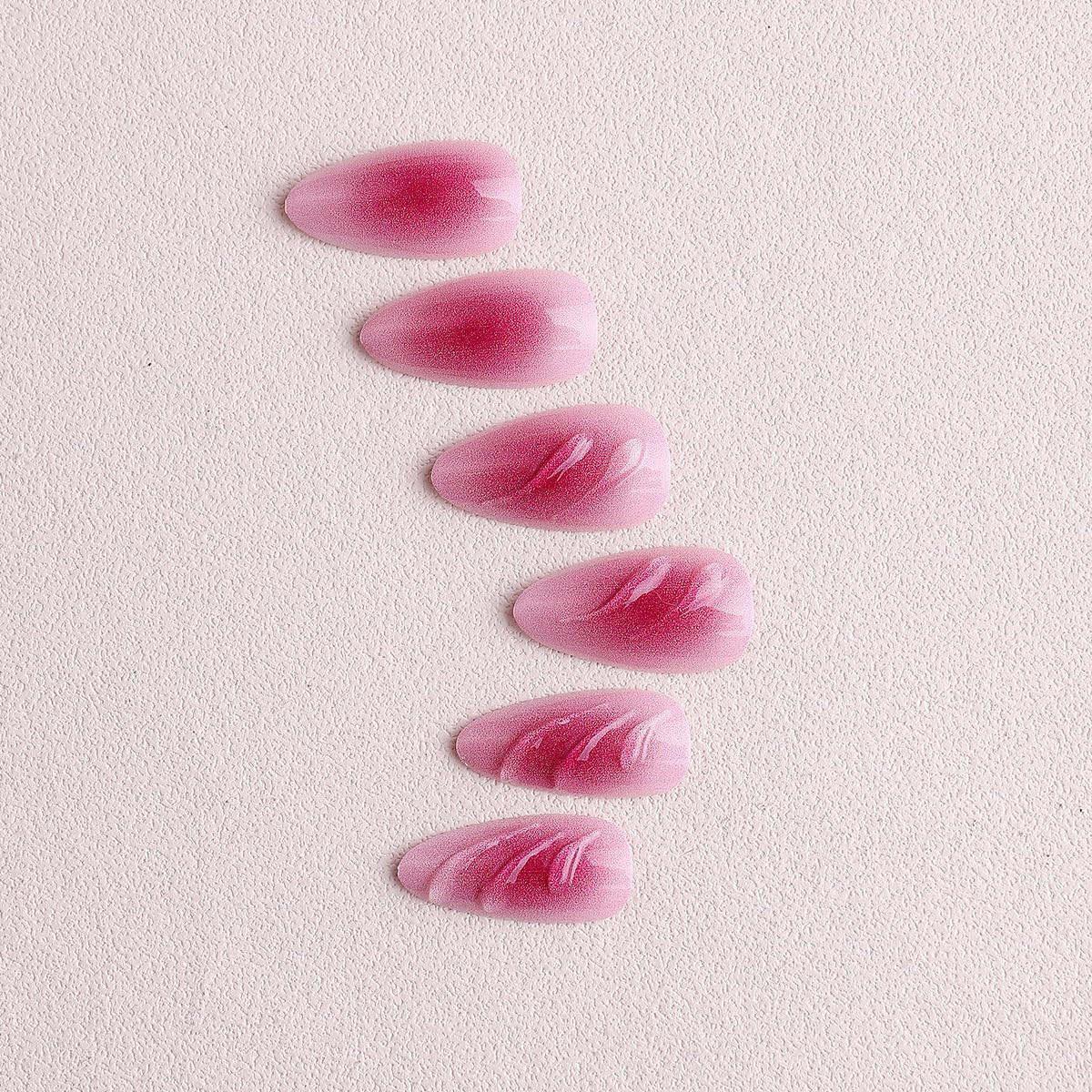 Medium Almond Press on Nails Pink Fake Flowers False Embossed Artificial Stick o