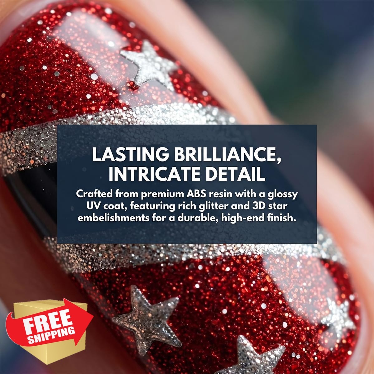 LFAAYYF Style8 Red White Blue Glitter French Tip Nails