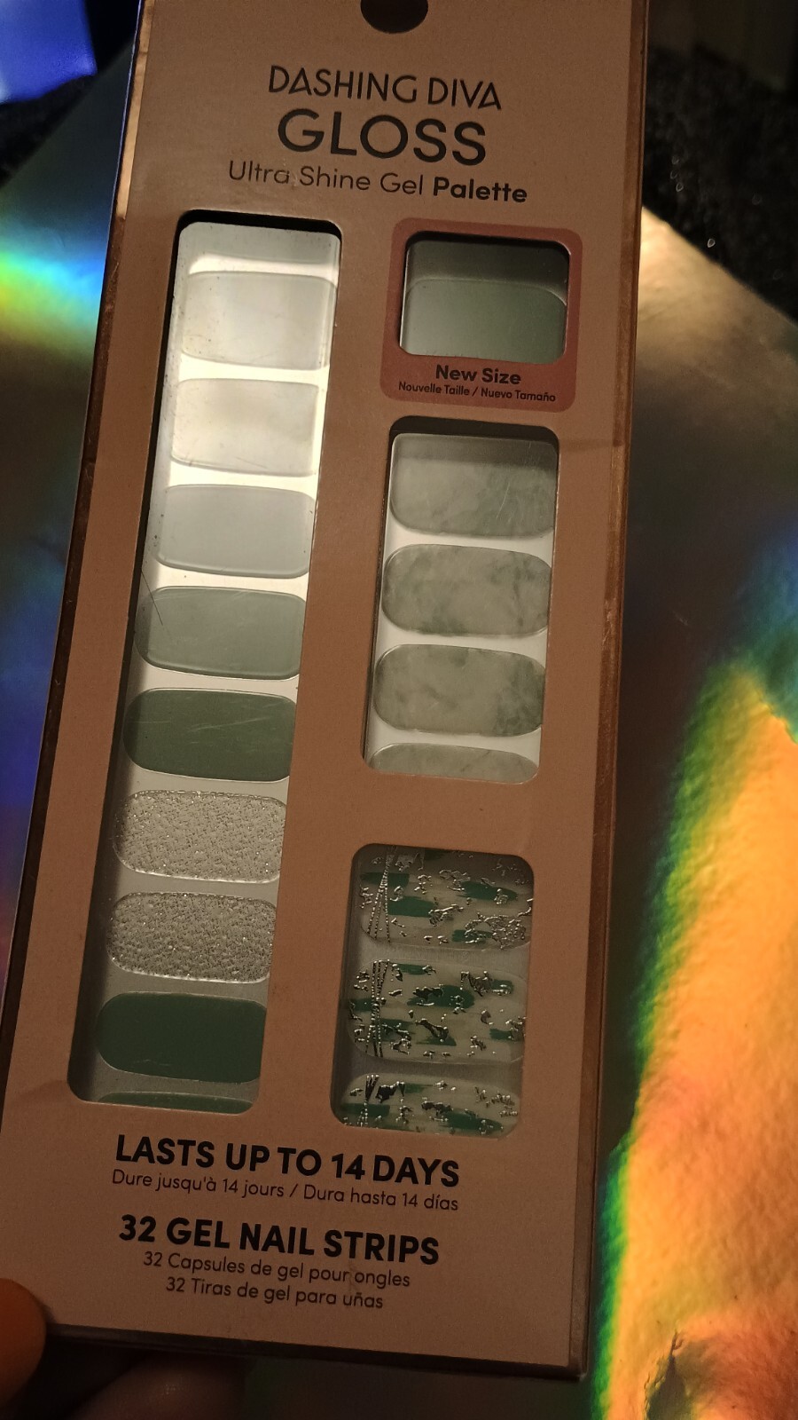 Dashing Diva DESERT QUARTZ, Light Green Gloss,Silver,Tie Dye,Glitter Nail Strips