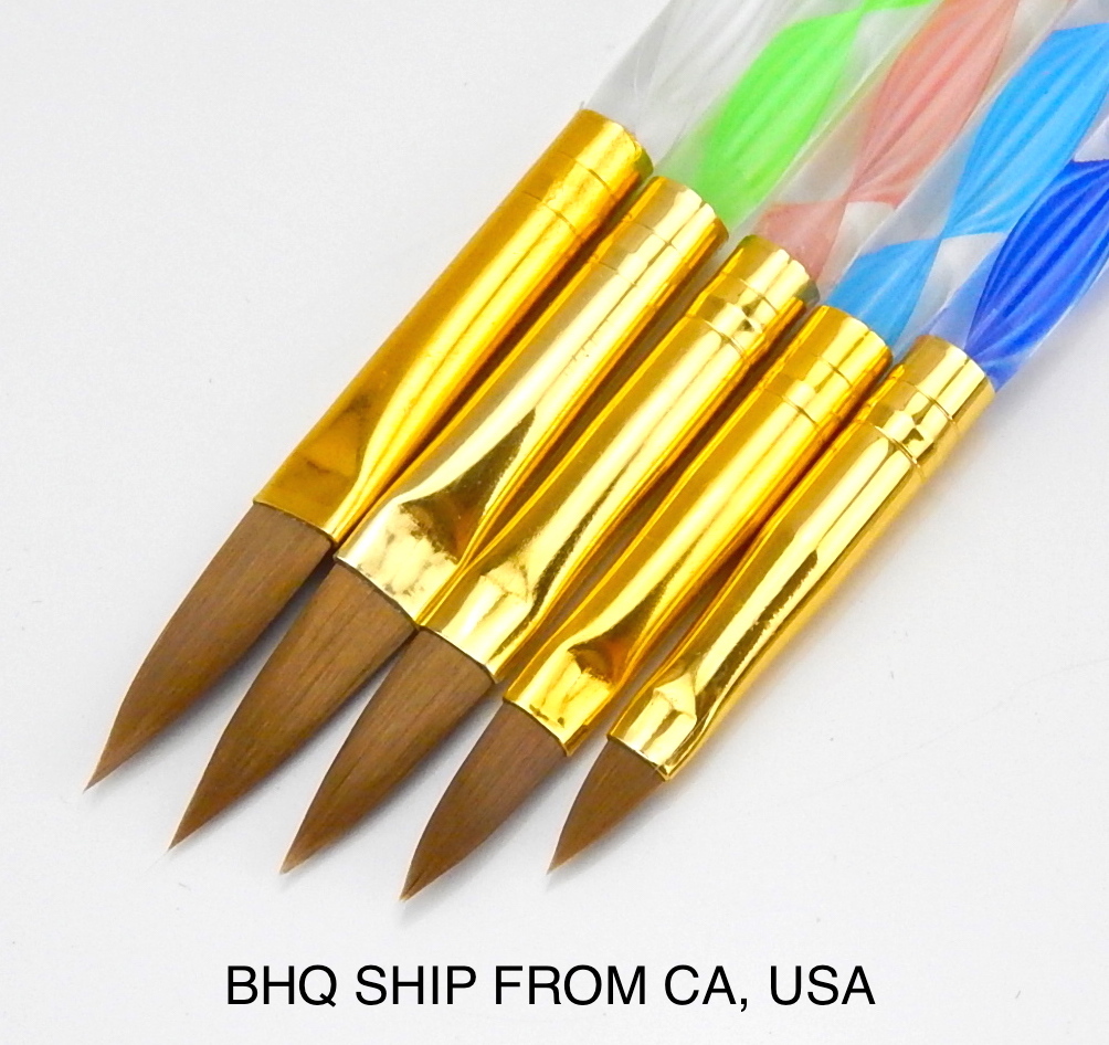 5 PCS 2 WAYS DIFFERENT SIZE ACRYLIC NAIL ART BRUSH PEN & CUTICLE PUSHER