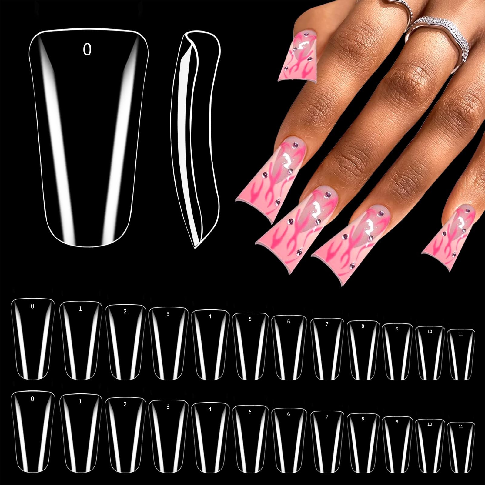 500PCS Duck Nail Tips Full Cover, Clear Duck Fan Flare Nail Tips for Acrylic …