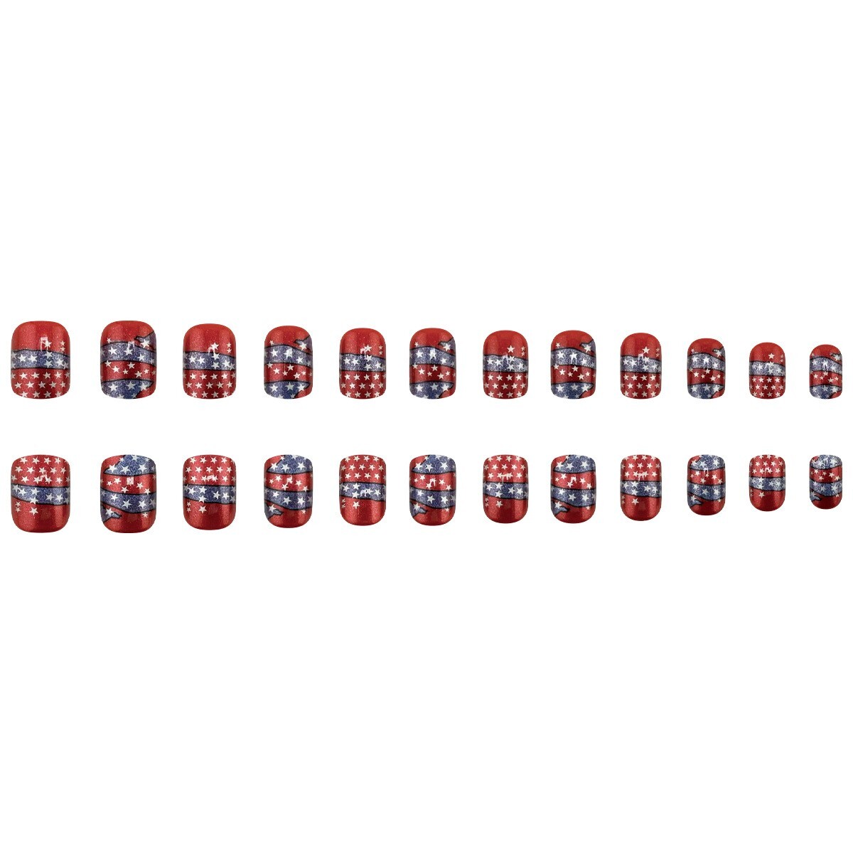 24pcs Shiny American Flag Independent Day press on Nails, Short Square-Round