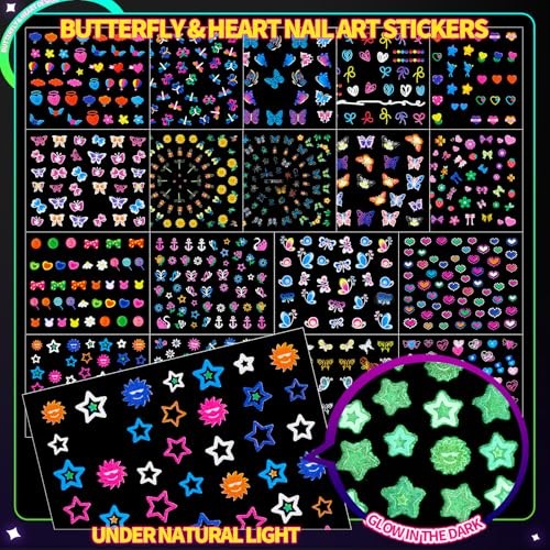 50 Sheets Glow in The Dark Nail Stickers for Kids, Girls Flower Art