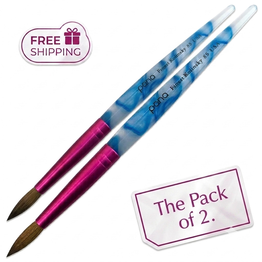 2 PACK PANA USA Acrylic Nail Brush Pure Kolinsky Hair Acrylic SIZE 8