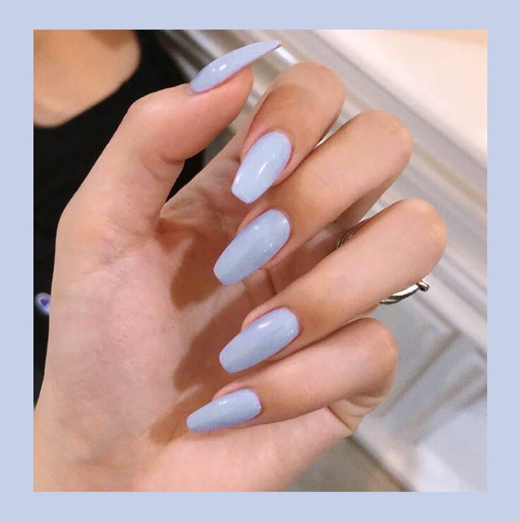 Handmade Press On Nails – Glossy Short Coffin Nails, Black White Blue Fake Nails