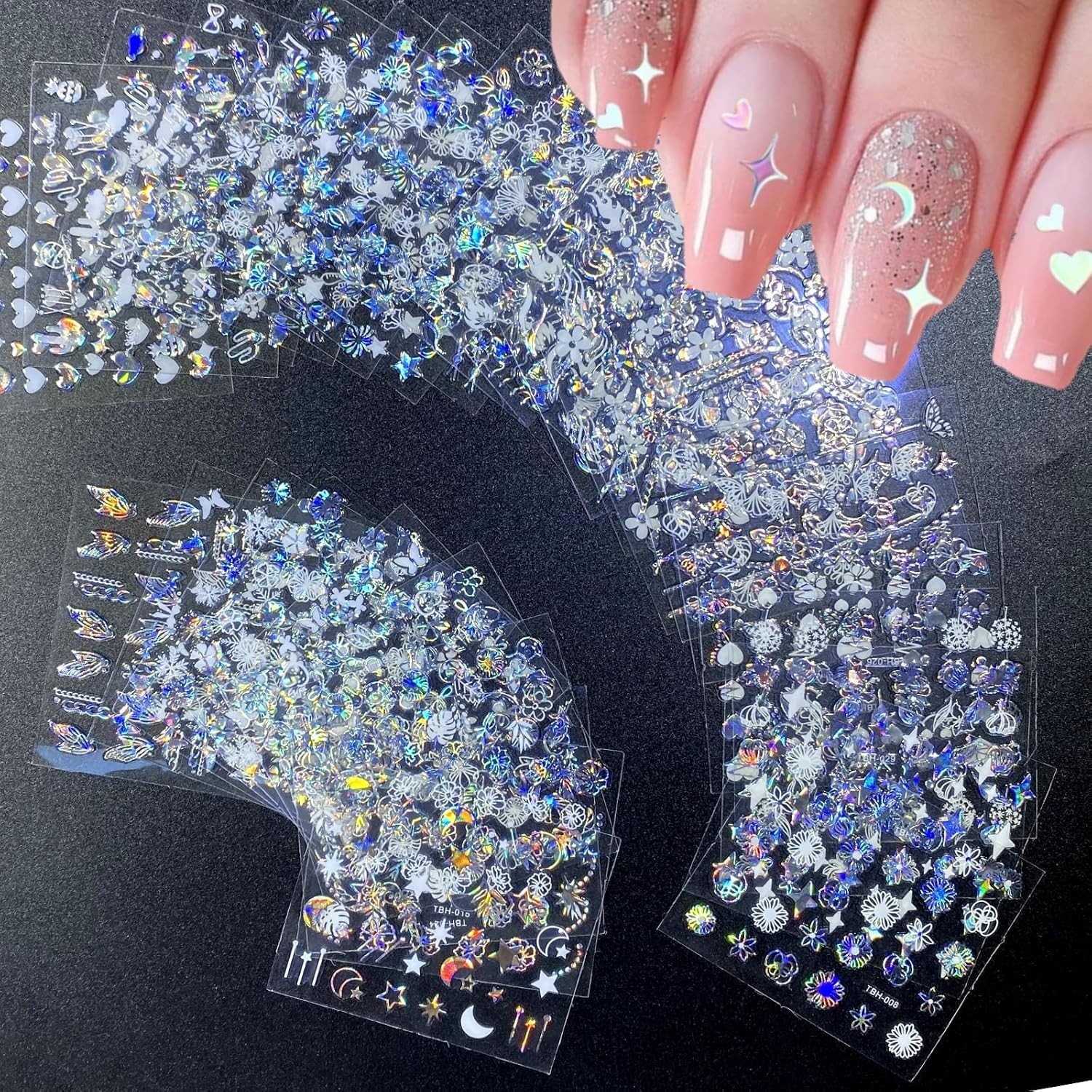 30 Sheets Aurora Nail Art Stickers Decals 3D Self Adhesive Flower Nail Style 3