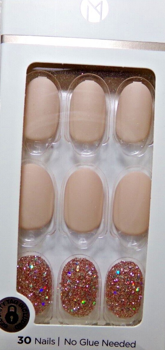 IMPRESS NAILS PRESS ON Short – Matte Beige w/ Rose Gold Glitter Accents