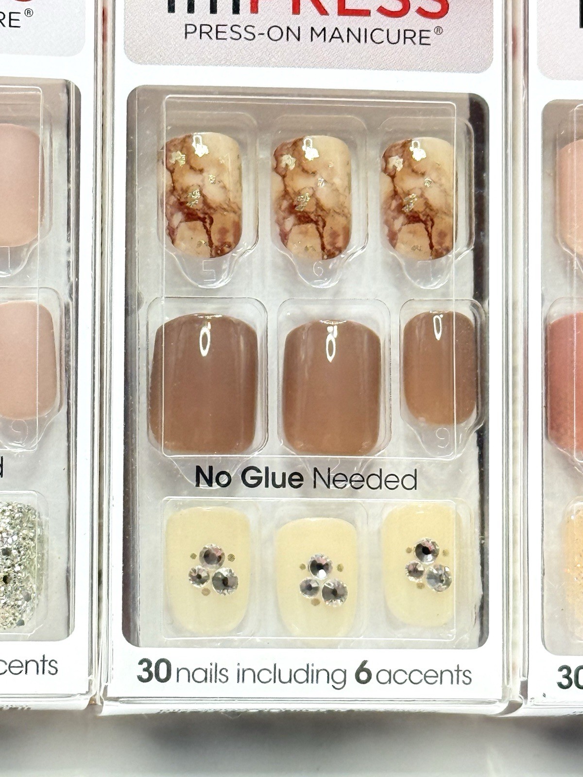 Kiss imPRESS No Glue Press-On Nails Manicure Short Squoval Nude Blush Lot Of 3