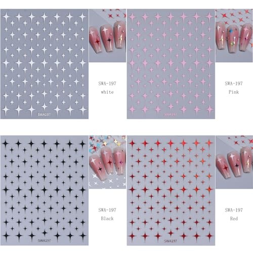 11 Sheets Star Nail Stickers Set, Include 5D Embossed Gold Star Nails Style-4