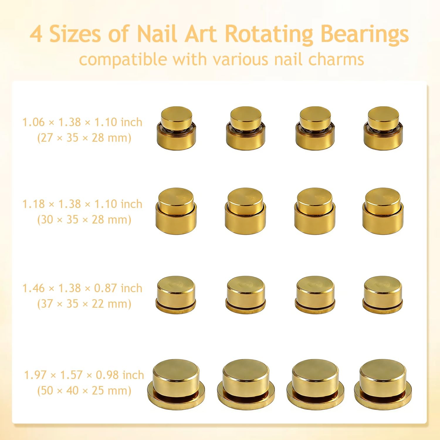 4 Sizes Nail Art Spinners for Spinning Nail Charms, 360° Rotating Bearings, Spin
