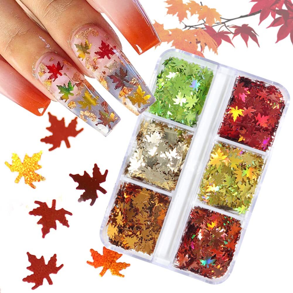 3D Fall Maple Leaf Glitter Nail Art Sequins for Women Girls Manicure Charms
