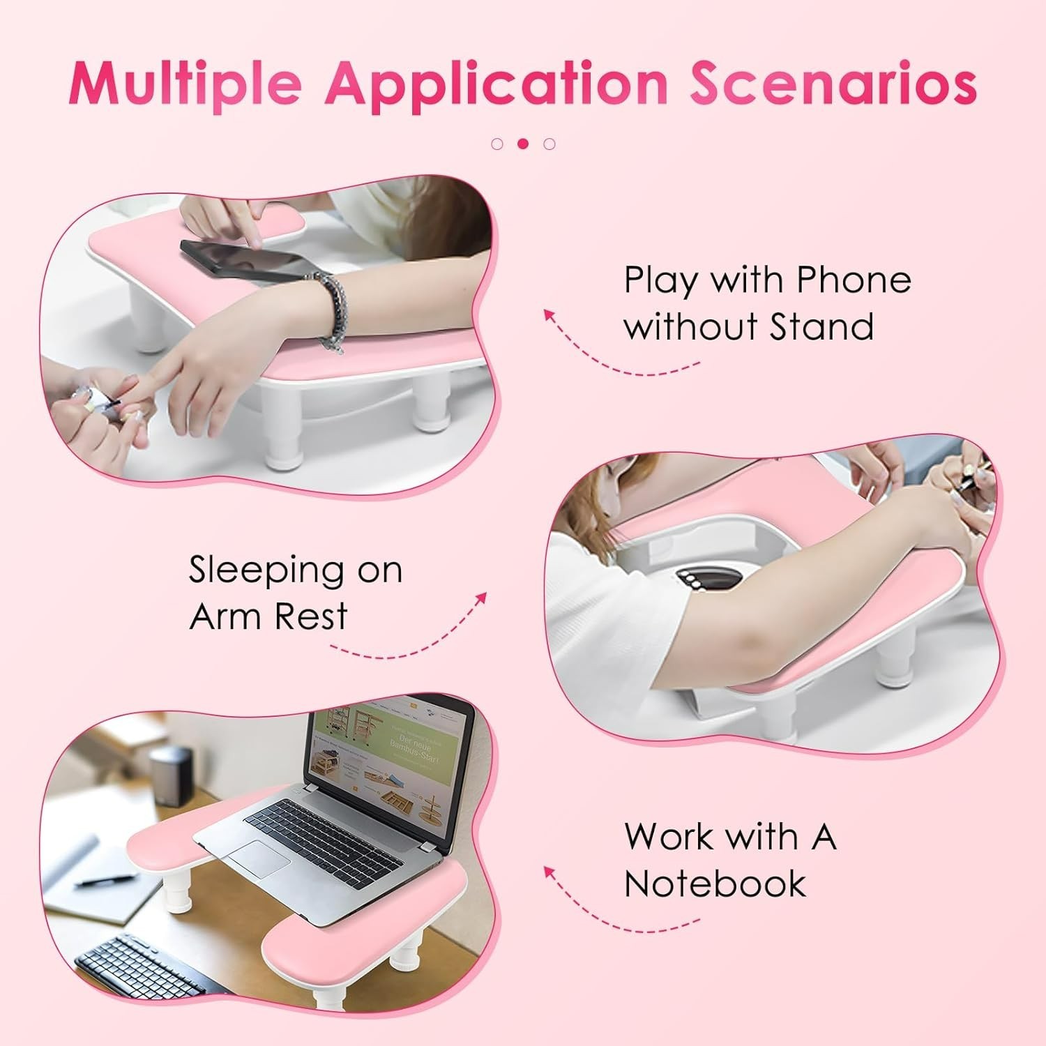 Manicure Arm Rest for Nails Tech: U-Shaped Adjustable Nail Armrest – Pink PU Lea