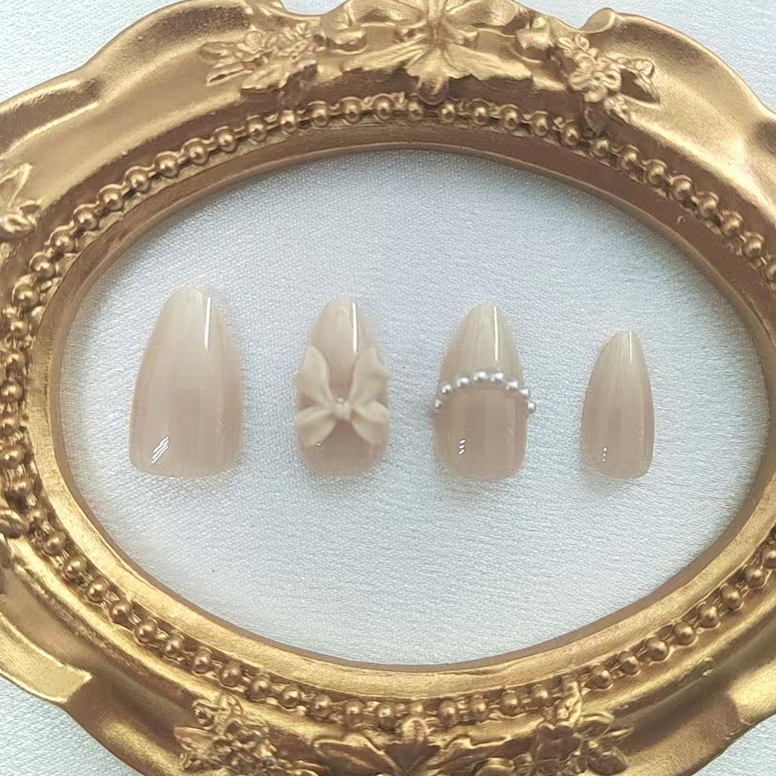 Ombre Almond Press on Nails Short Fake Nails wiht Bow Pearls Charm Designs Nu…
