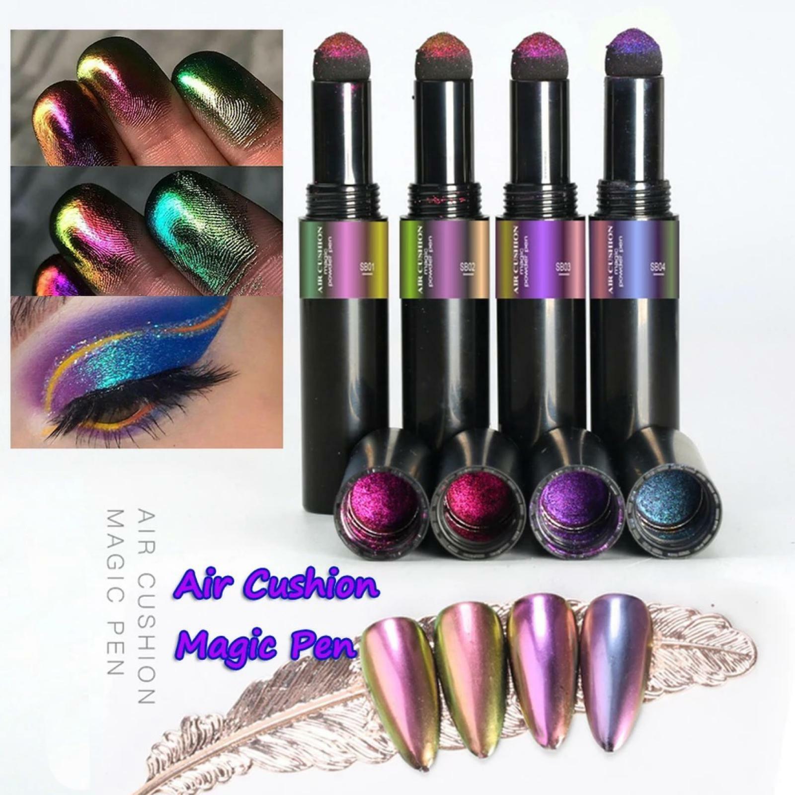 Nail Duo Chrome PEN Chameleon Mirror Powder Air Cushion Solid 6 Colours Dust UK