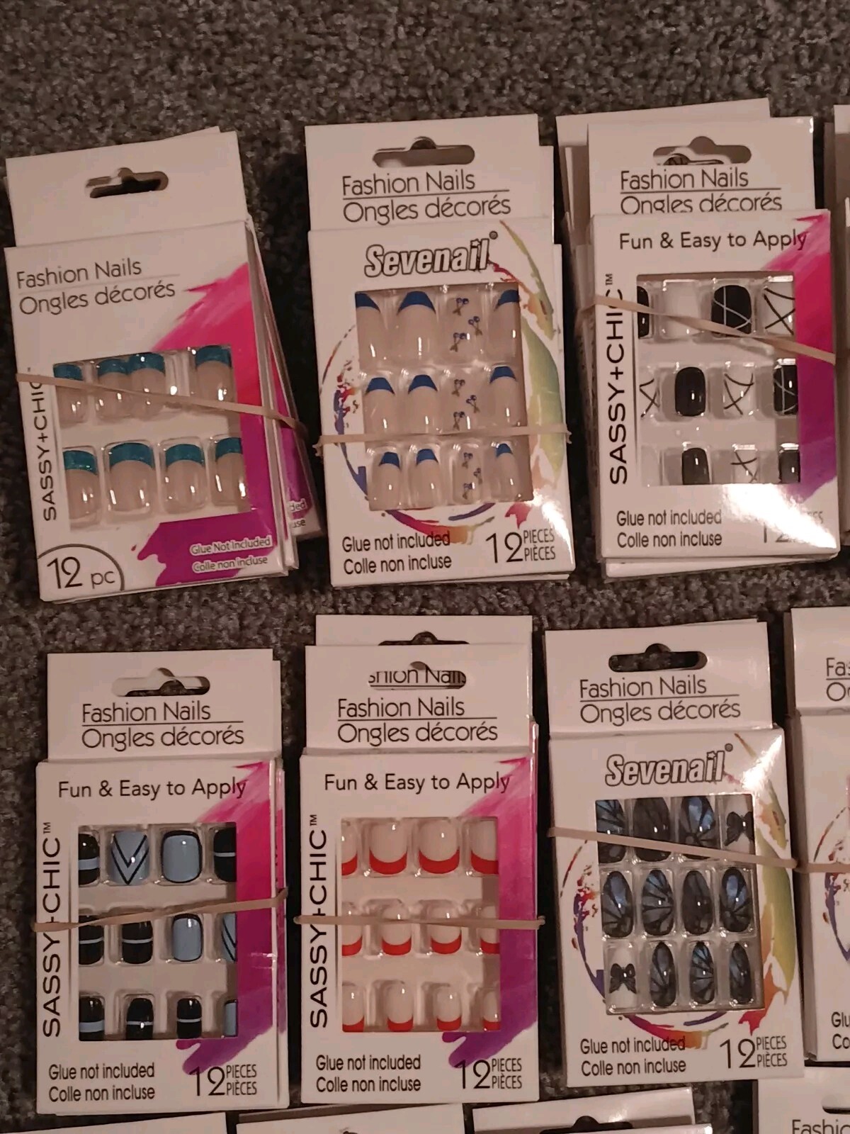 Large Lot Of Glue On Nails. 68 Boxes Total. 3 Acrylic Sculpture Kits. New.