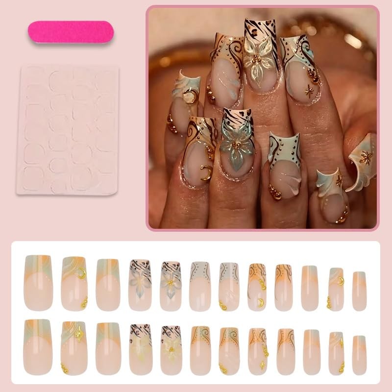 plalely Long Square Press on Nails Brown 01
