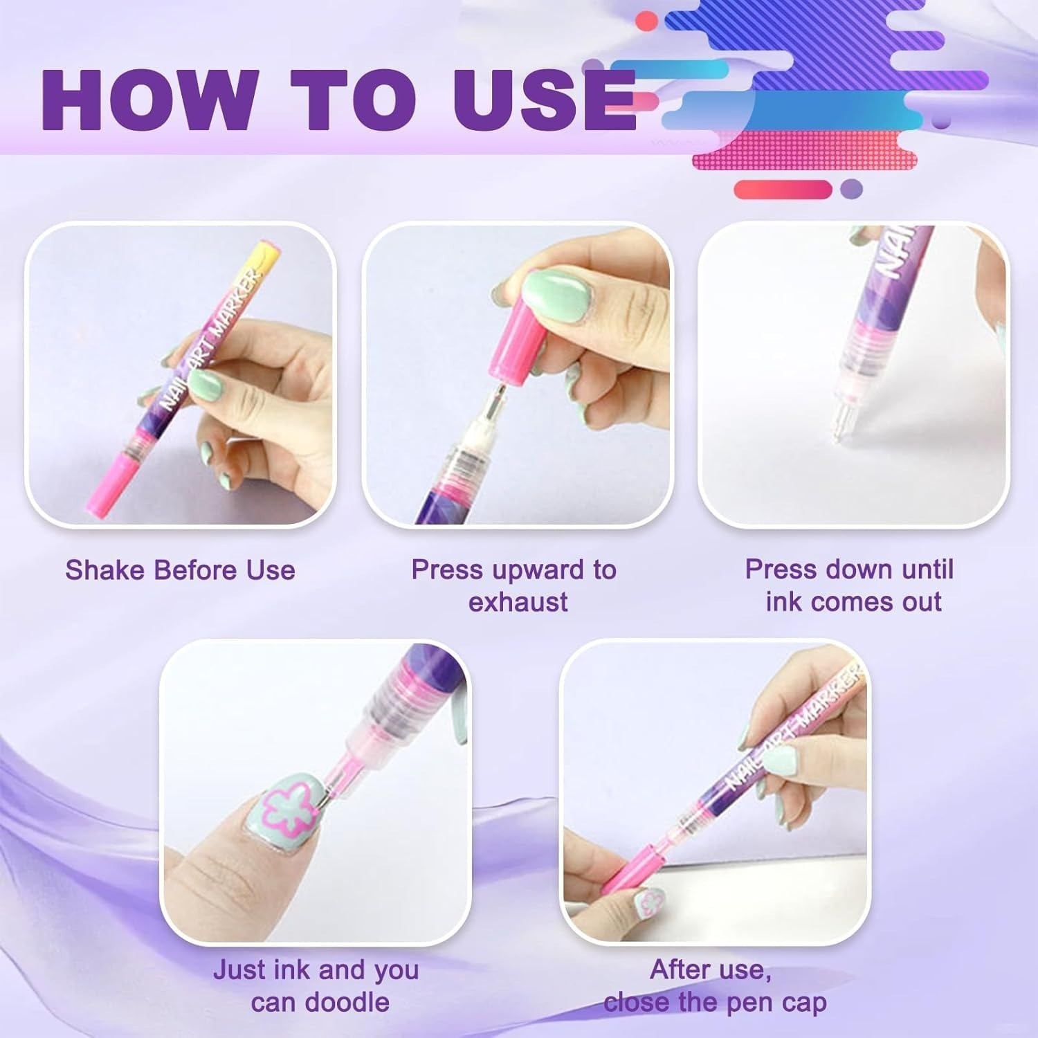 Nail Art Markers Pens for Painting Nails, 12 Colors 0.5 MM Nail Polish Pens Quic