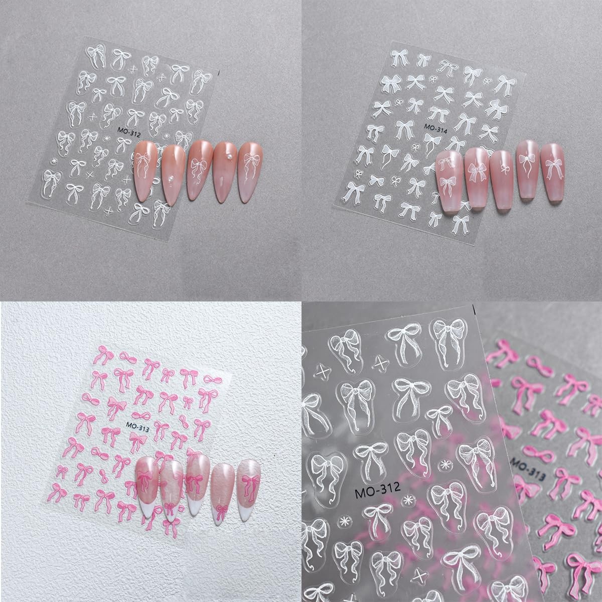 DAJIJIYOU 3sheets 5D Embossed Bow Nail Stickers for Art Pink