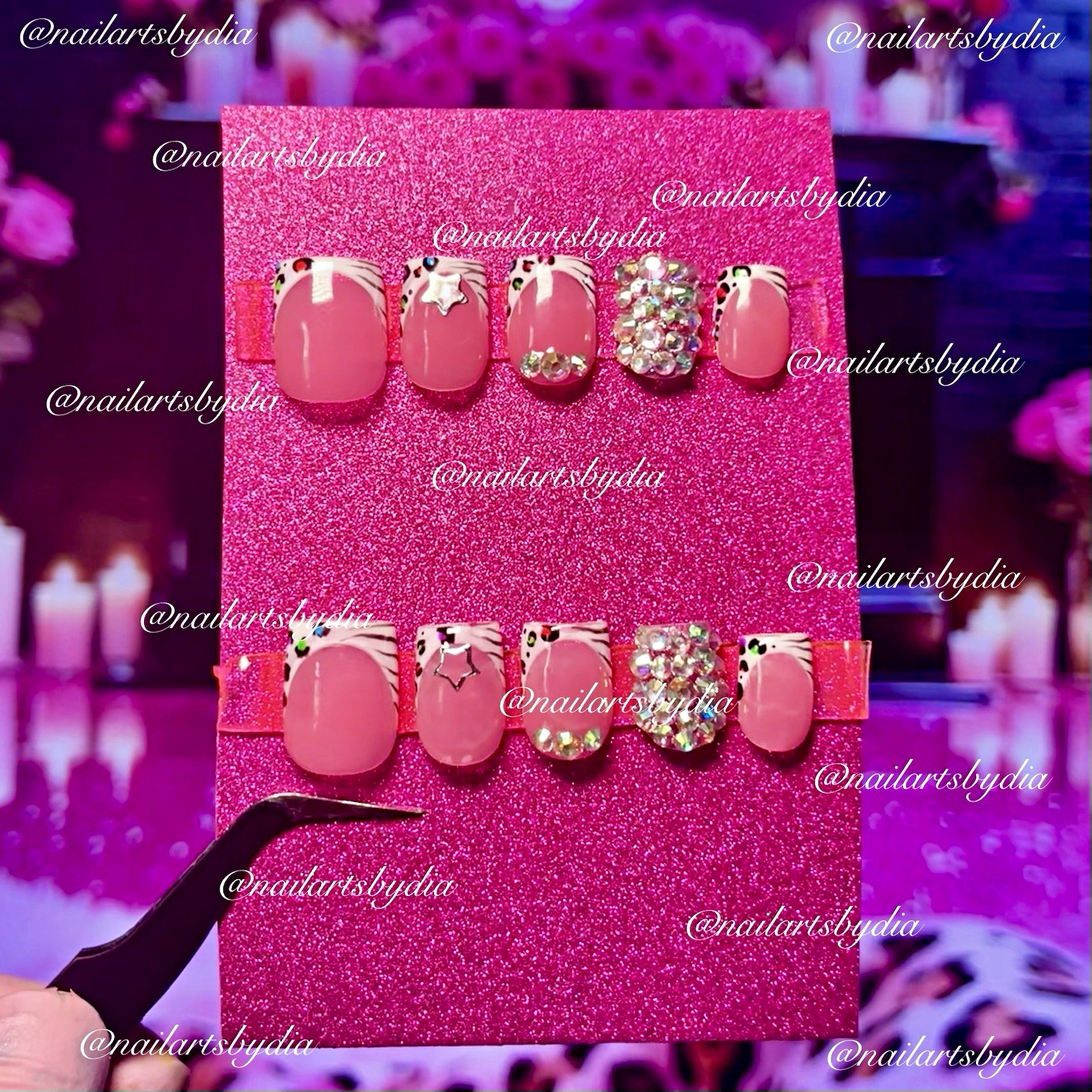 Authentic Nail Arts by Dia Short Square Press-On Nails Pink 3D Leopard