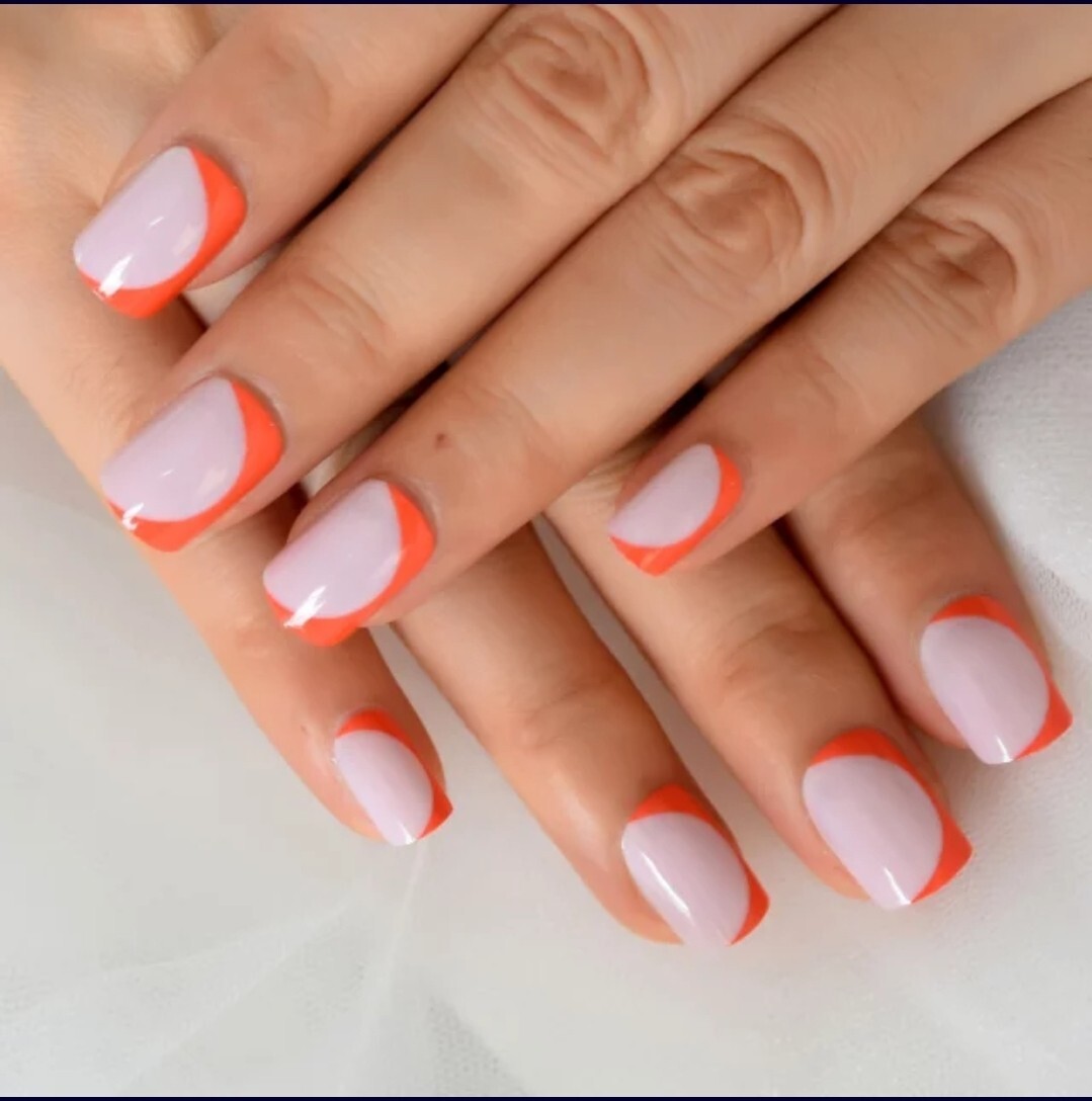 24 Short Orange Nude Press on nails glue kit Trendy circle summer natural spring