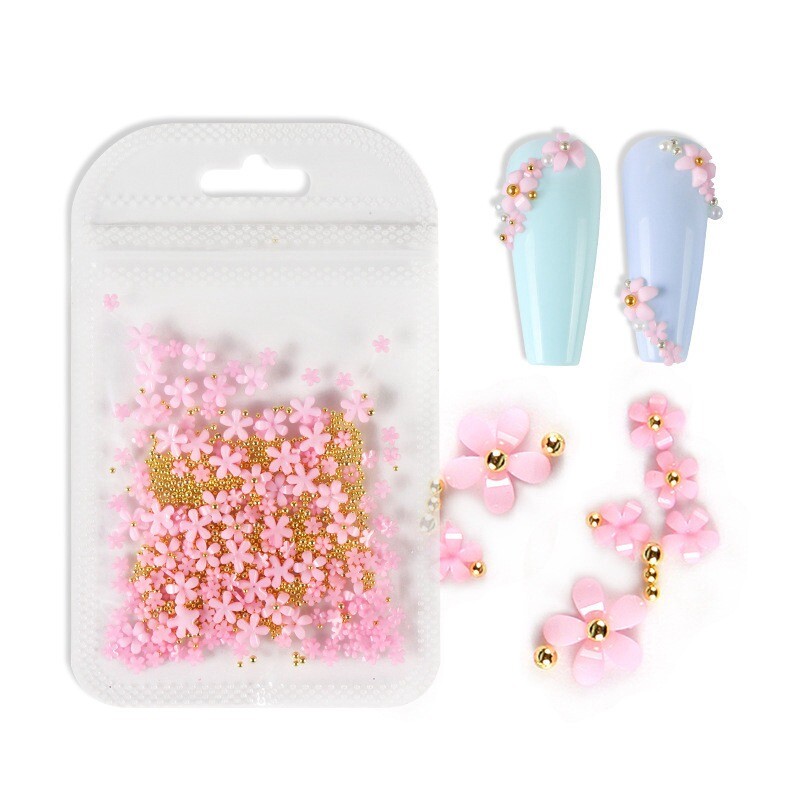 3D Manicure Nail Art Steel Ball 4g/Bag Pink Flower DIY Mixed Size Design Jewelry