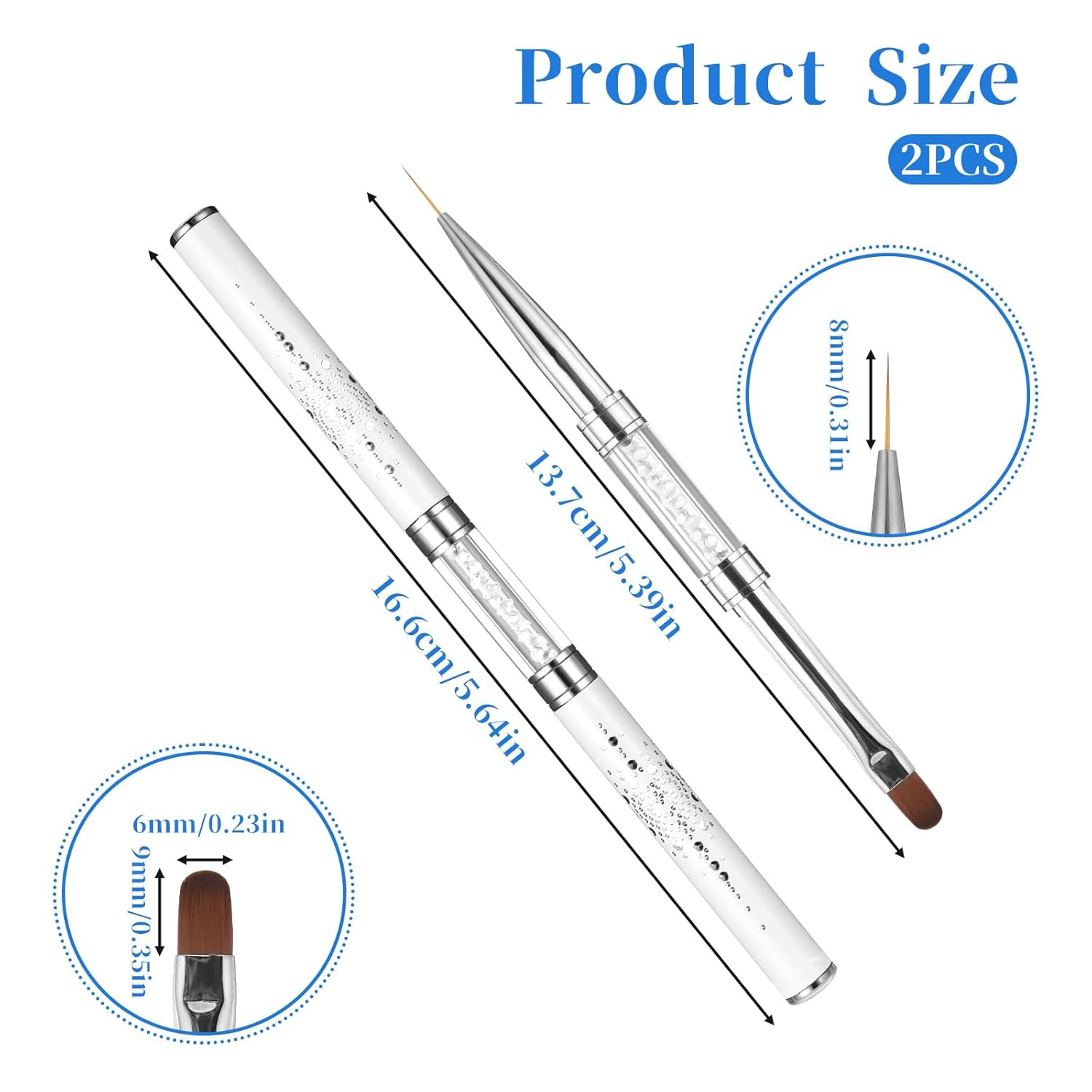 Double Ended Nail Builder Gel Brush French Tip Liner Hard Gel Nail Art 2 Pcs