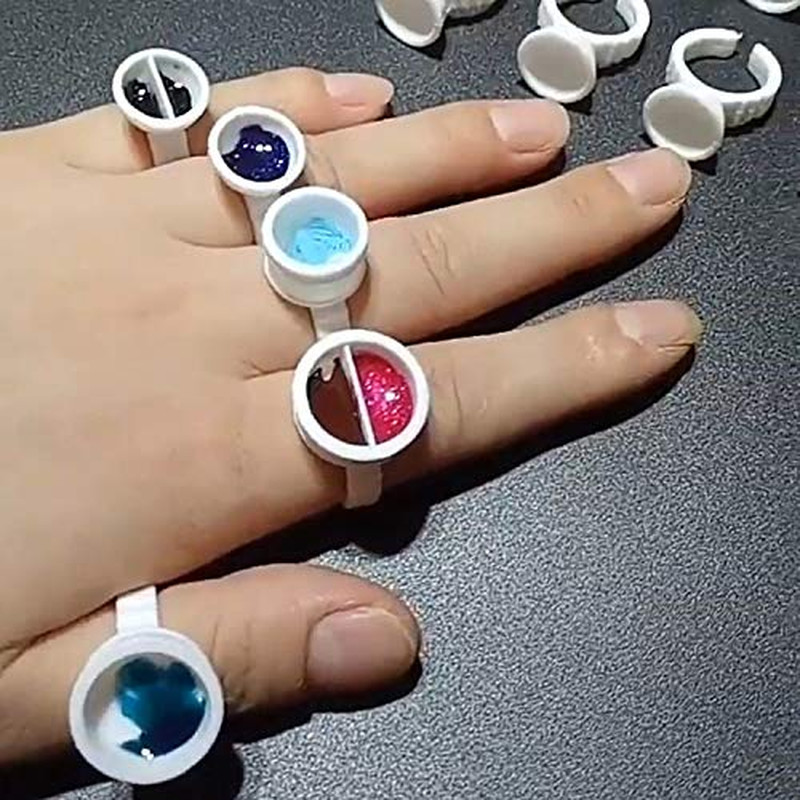 100Pcs 2 Slot Disposable Plastic Nail Art Tattoo Glue Pallet Holder Eyelash Exte