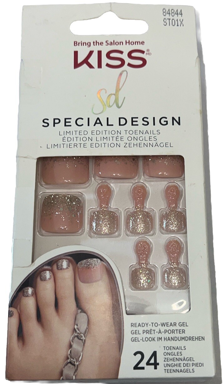 KISS SPECIAL DESIGN Toe Nails #84844 Hot PinkSparkles New See Description & Pics