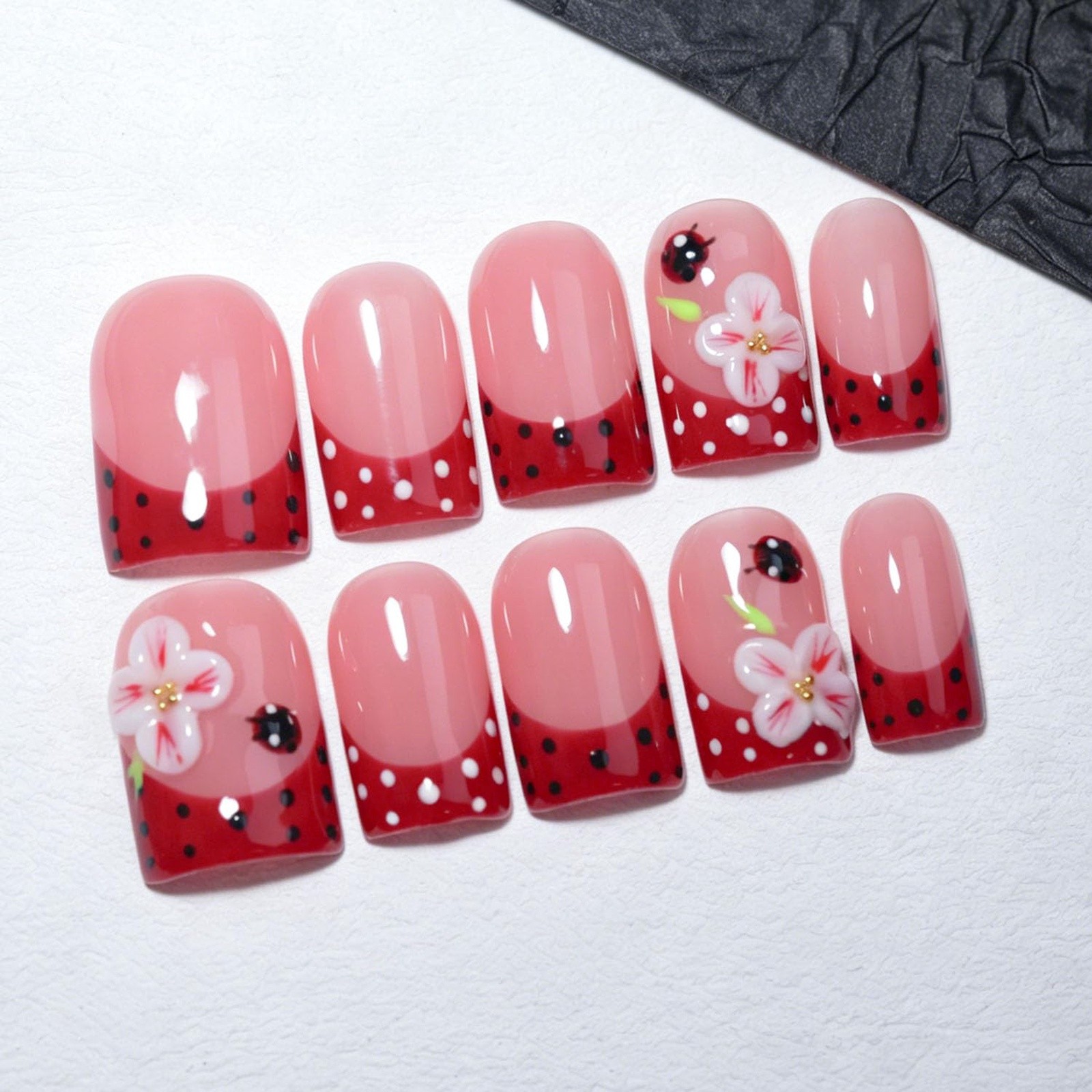 EasierGlow Y230 S Handmade French Nails Nude Red Dot