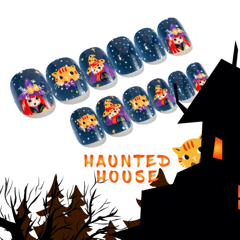 Press On Nails Child Adult Halloween Bat&Dead Tree Adhesive Nail Decoration