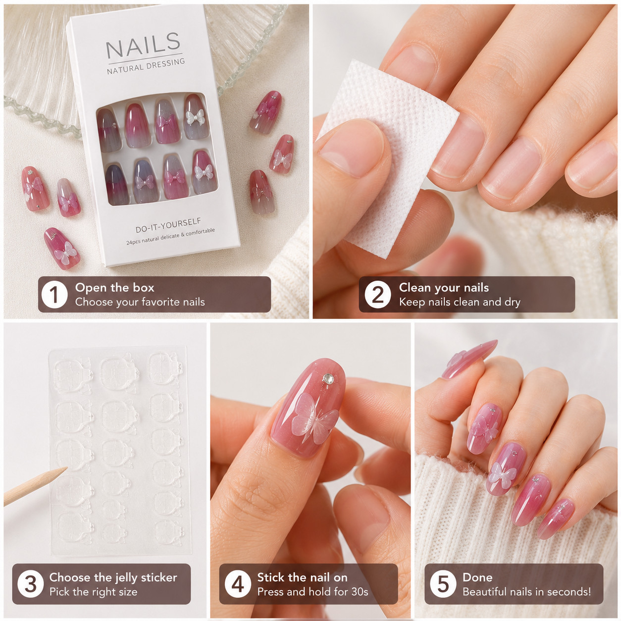 10 Boxes Pre Designed Floral Square Medium Press On Nails, Shiny Multicolor Nail