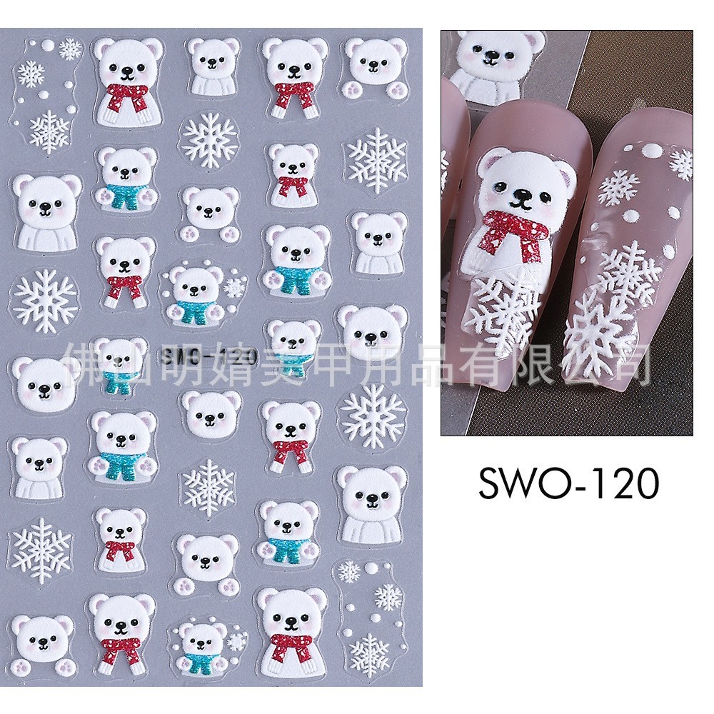 3Pcs Christmas Snowflakes Santa Bear Nail Art Sticker Decal Self Adhesive NS53