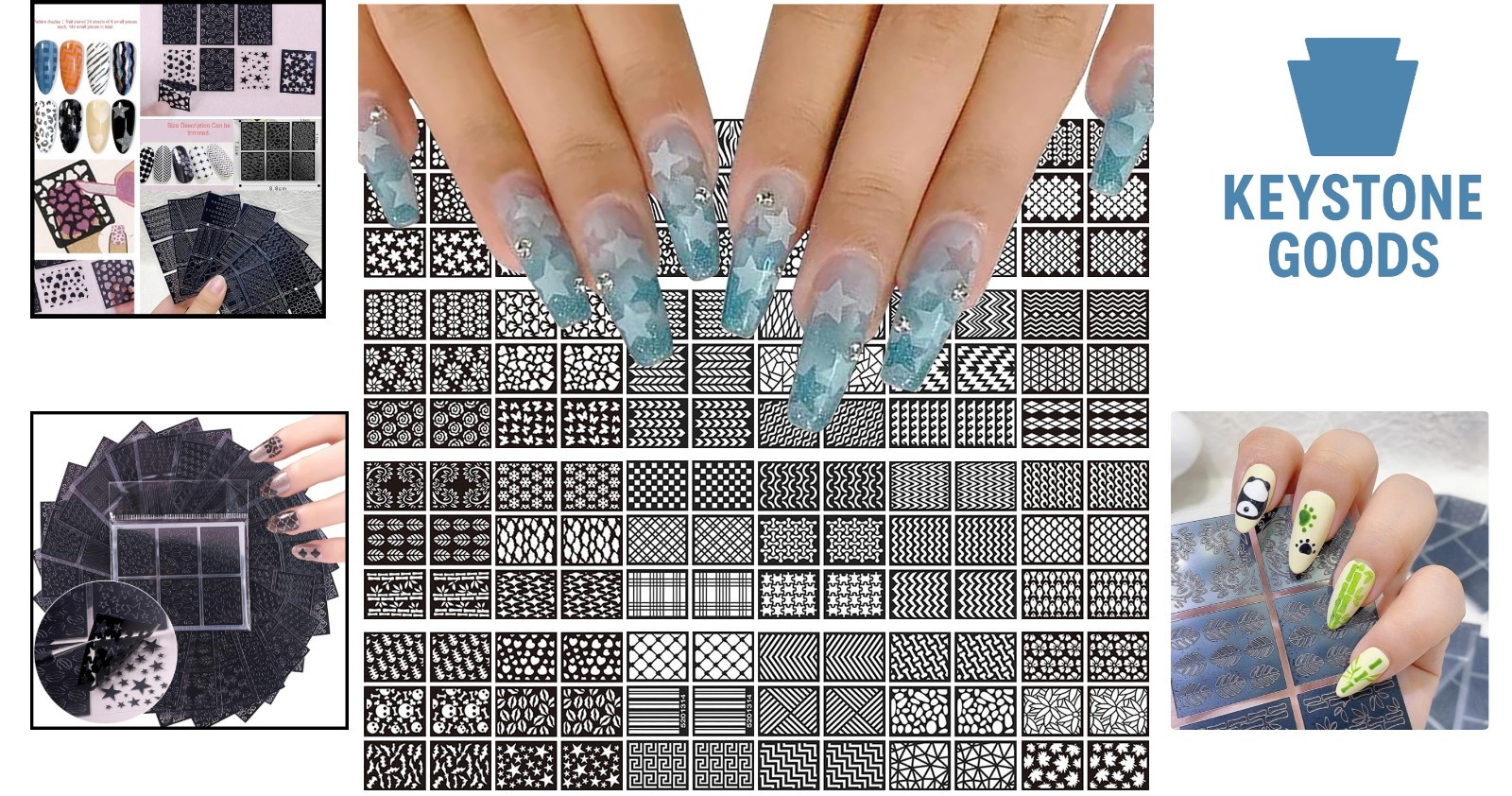 144-Design Airbrush Nail Stencil Set – DIY Nail Art Stickers & Decals for Hom…