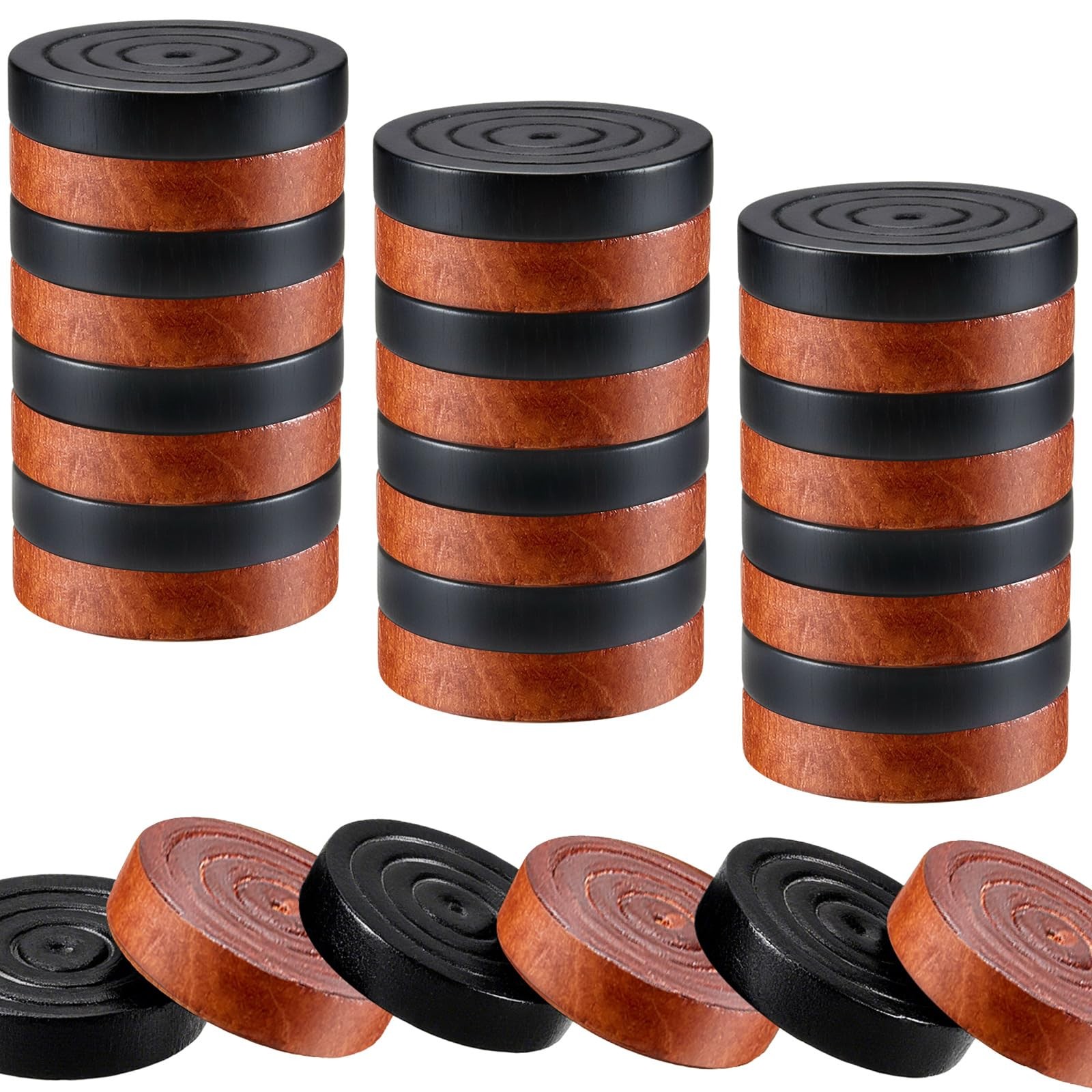 Sumind 24 Pieces Wooden Checkers 1.06 Inch Wood Inches, Brown and Black